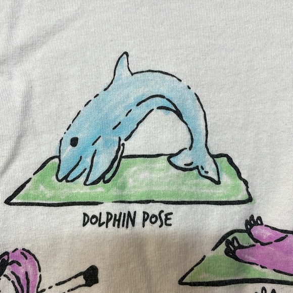 LANDS END UEC Girls Size M (8) White Long Sleeve Yoga Poses T Shirt Cotton - Picture 9 of 12